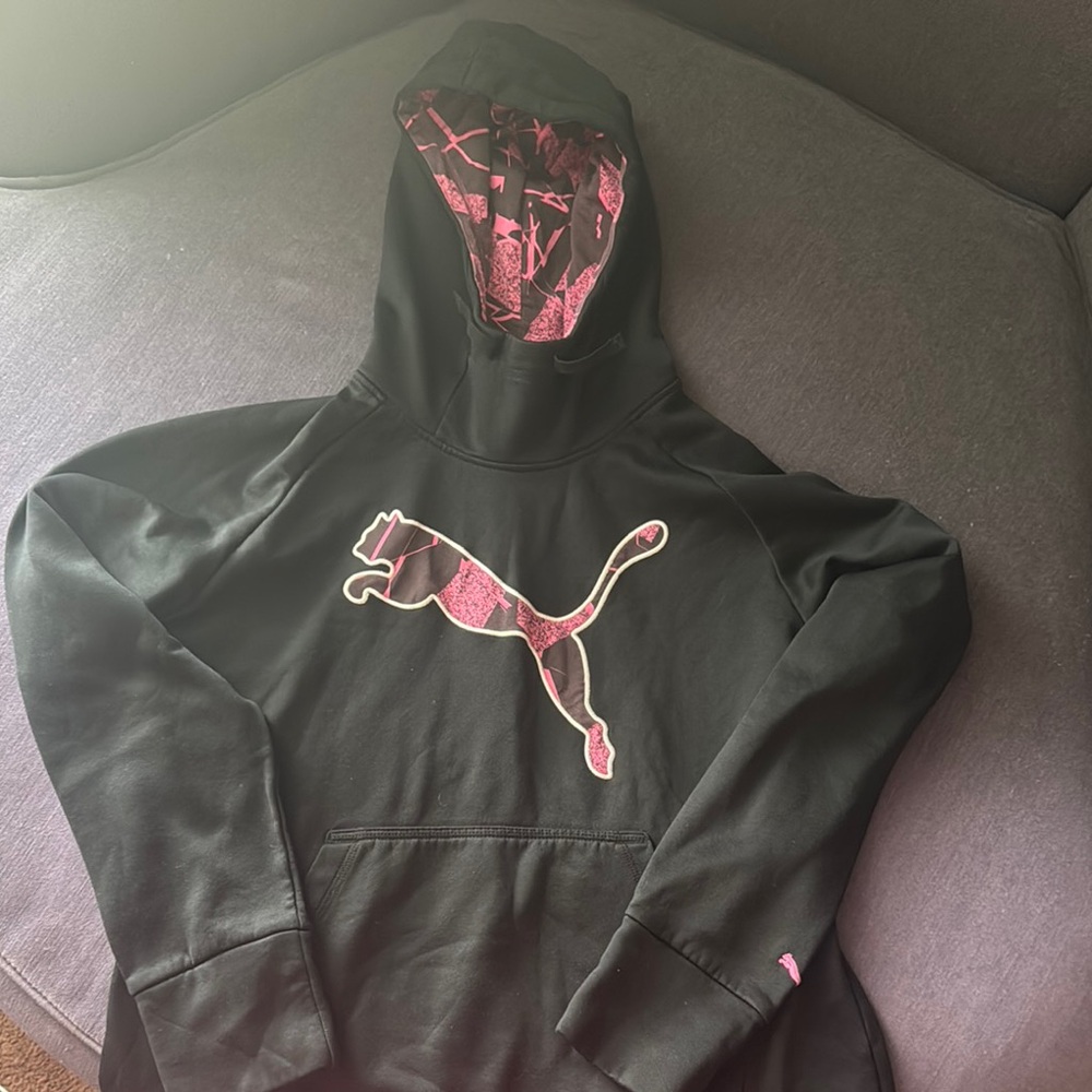 Puma Black Hoodie with Pink Accents